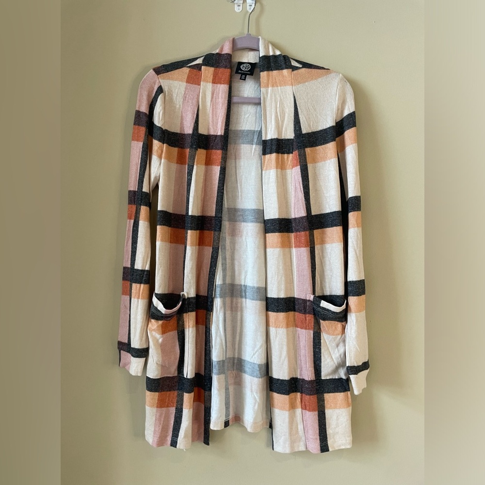 NWOT BOBEAU Plaid print open cardigan sweater